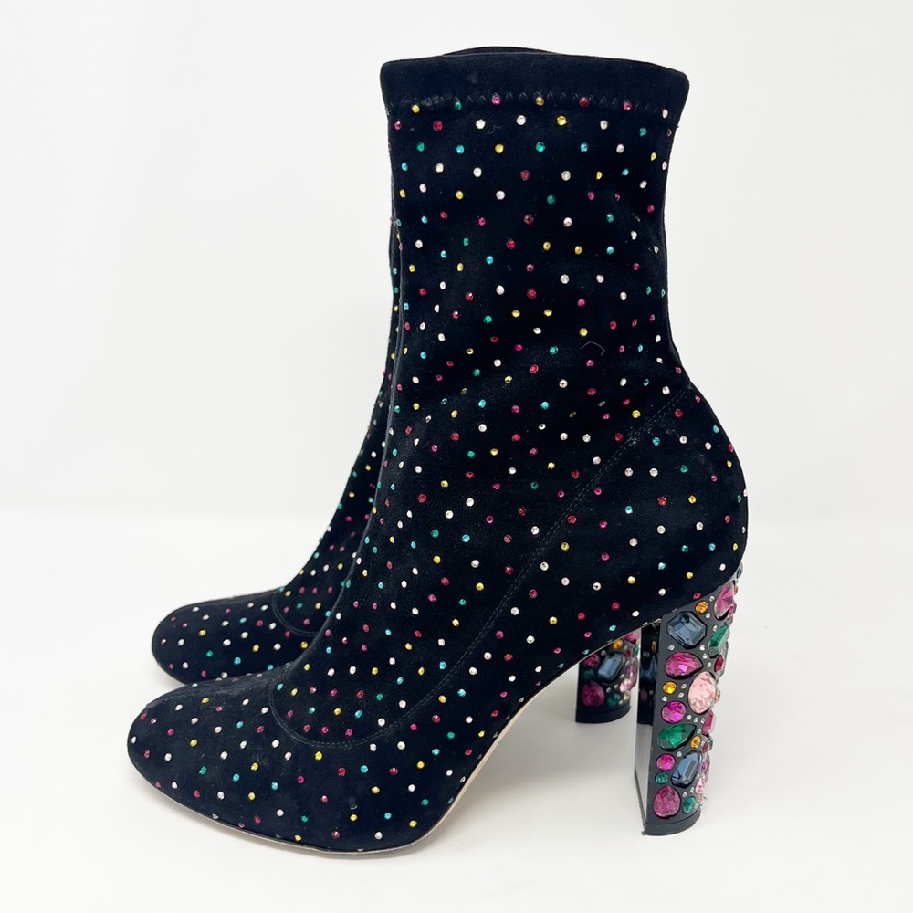 Jimmy Choo Boots Black Suede Bejeweled Sock Boot - Picture 4 of 9